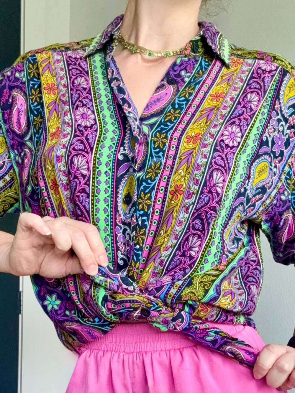 Vintage Hippie Floral Paisley Button Up Psychedelic Small Maximalist
